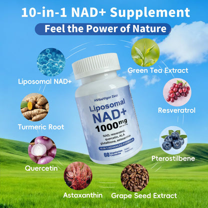 NAD Supplement 1000mg, Liposomal NAD+ Supplement with Resveratrol, Glutathione & Astaxanthin - Support Cellular Health, Stamina & Healthy Aging, NMN Supplement Alternative – 60 Capsules - Maple Wellness Supplements