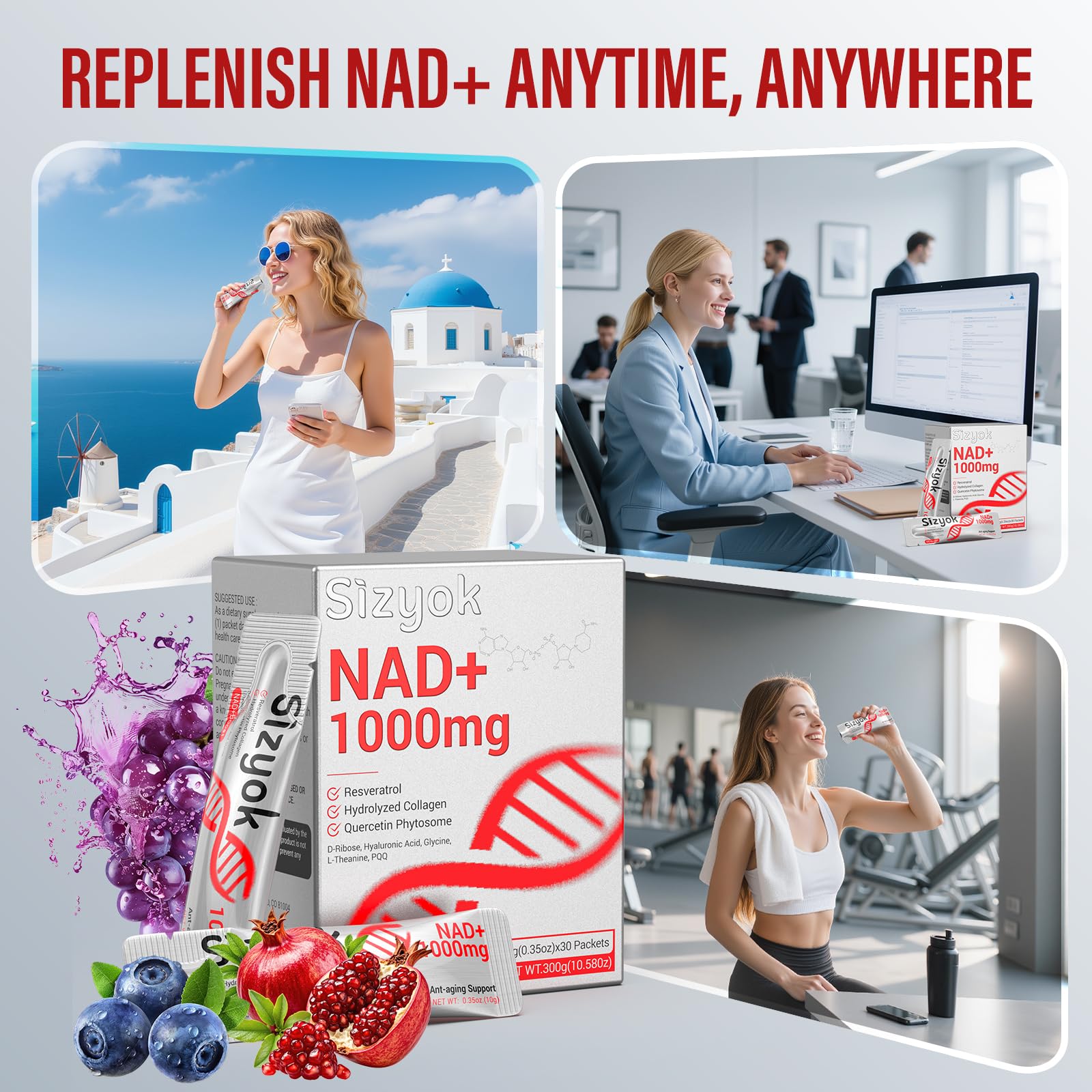 NAD+ Supplement 1000mg Liquid - High Absorption NAD+ with Trans Resveratrol 2000mg, Collagen & Hyaluronic Acid, Anti-Aging Energy Support for Women, Cellular Health & Longevity Boost - Maple Wellness Supplements