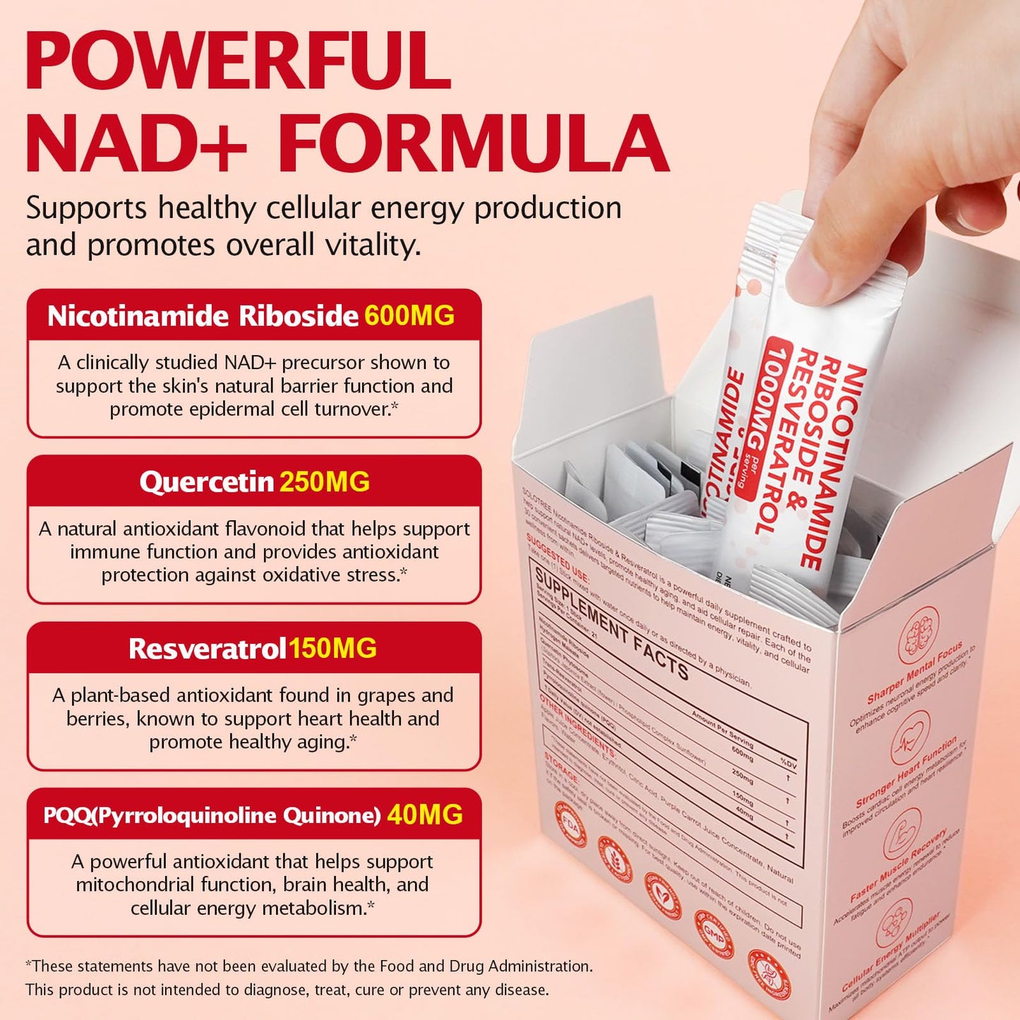 NAD+ Supplement 1000mg Liquid Packets 21pcs, Nicotinamide Riboside Resveratrol, NAD Supplements for Women Men, Anti-Aging, Repairs Cells, Support Natural Vitality - Maple Wellness Supplements