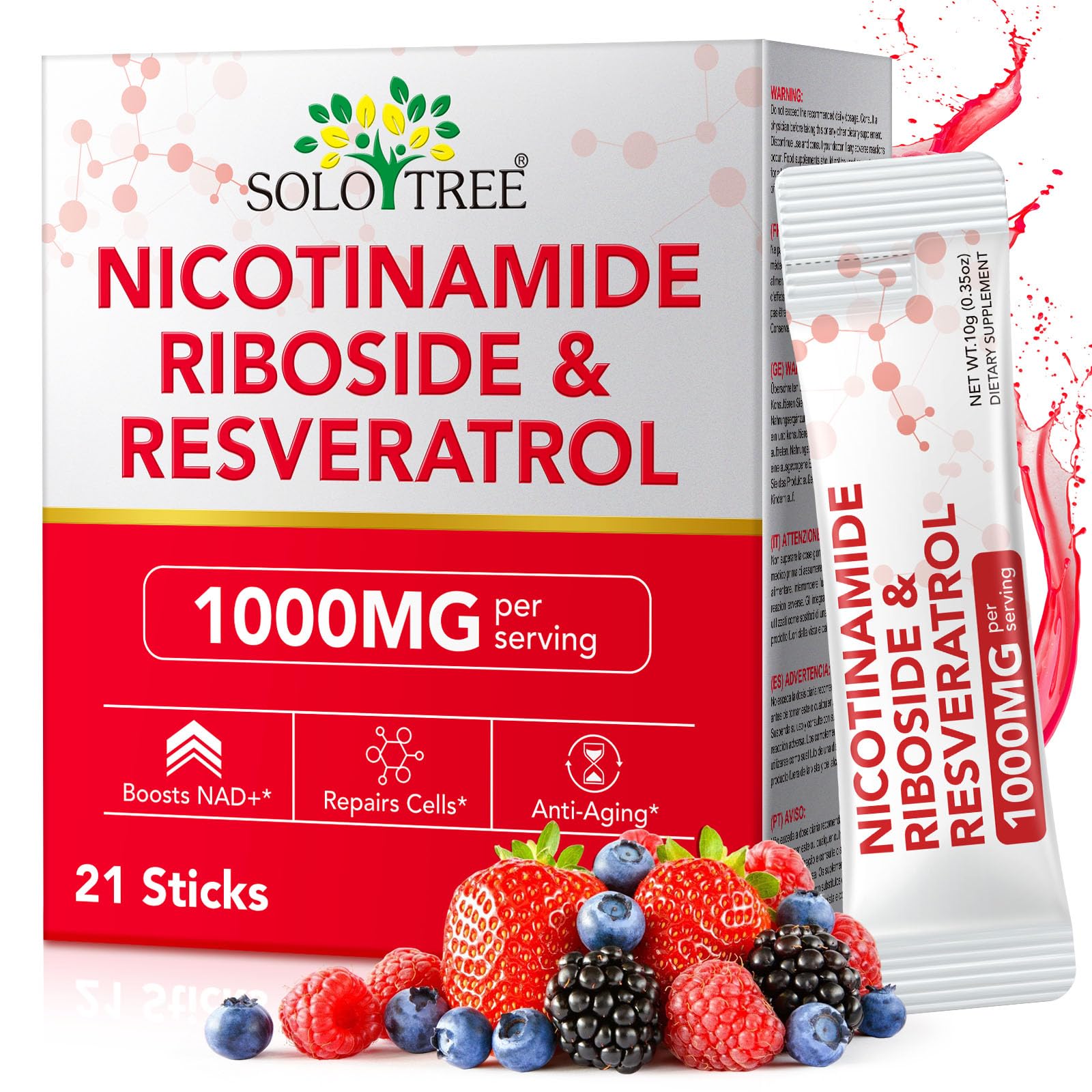 NAD+ Supplement 1000mg Liquid Packets 21pcs, Nicotinamide Riboside Resveratrol, NAD Supplements for Women Men, Anti-Aging, Repairs Cells, Support Natural Vitality - Maple Wellness Supplements