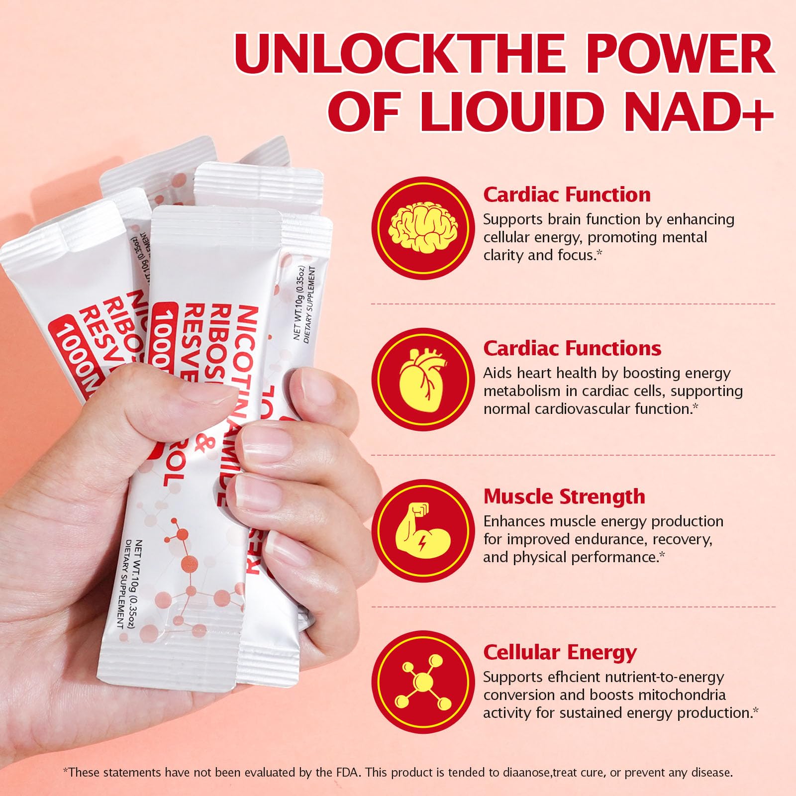 NAD+ Supplement 1000mg Liquid Packets 21pcs, Nicotinamide Riboside Resveratrol, NAD Supplements for Women Men, Anti-Aging, Repairs Cells, Support Natural Vitality - Maple Wellness Supplements