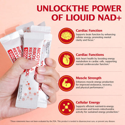 NAD+ Supplement 1000mg Liquid Packets 21pcs, Nicotinamide Riboside Resveratrol, NAD Supplements for Women Men, Anti-Aging, Repairs Cells, Support Natural Vitality - Maple Wellness Supplements