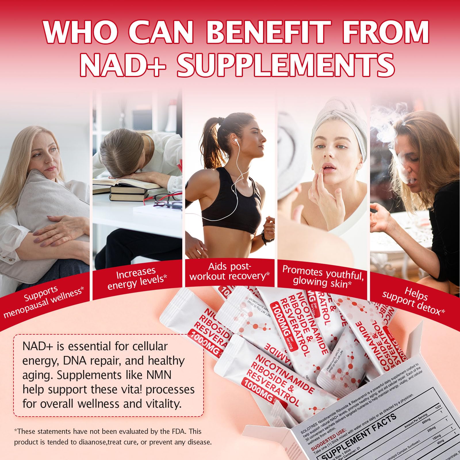 NAD+ Supplement 1000mg Liquid Packets 21pcs, Nicotinamide Riboside Resveratrol, NAD Supplements for Women Men, Anti-Aging, Repairs Cells, Support Natural Vitality - Maple Wellness Supplements