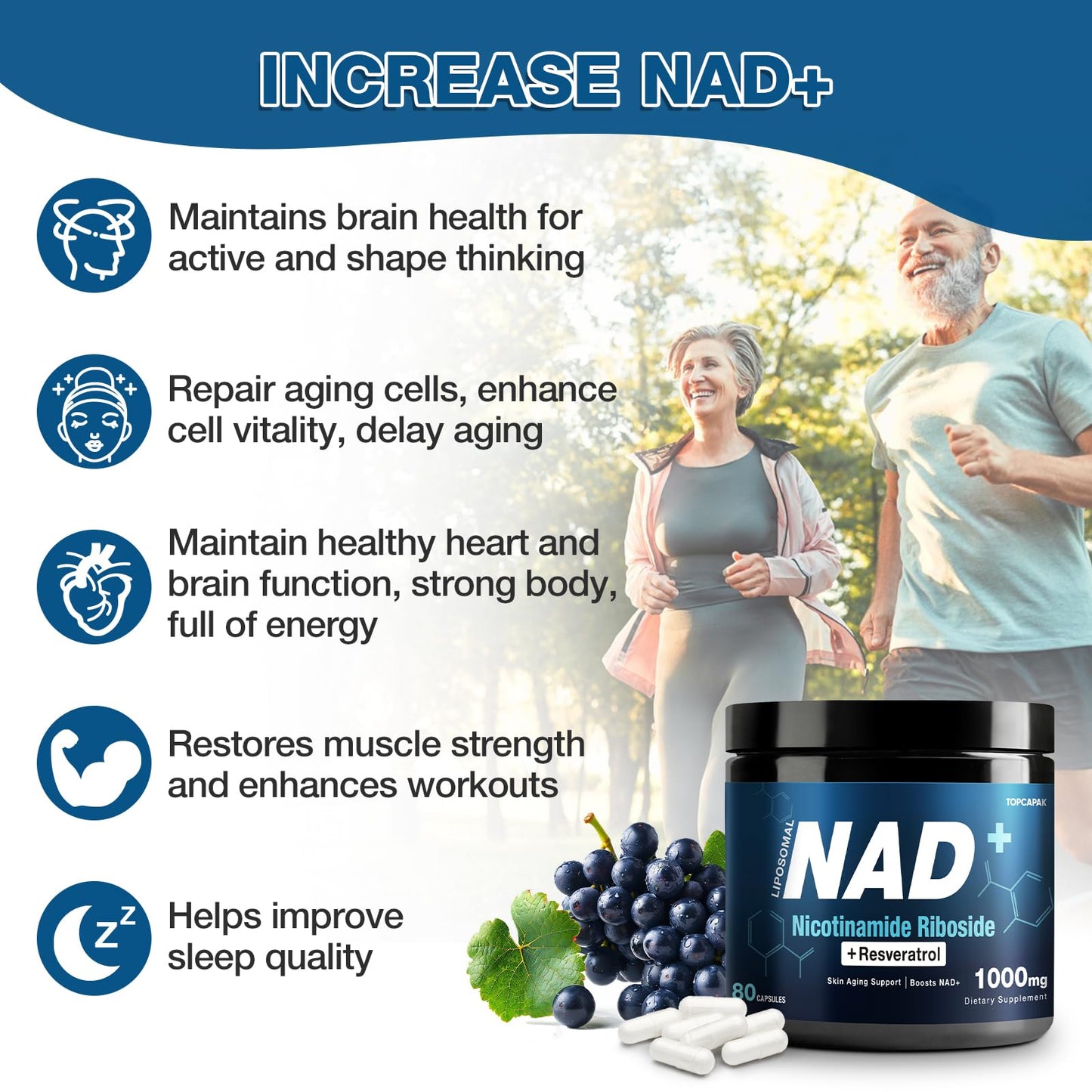 NAD+ Supplement 1000mg - Nicotinamide Riboside (NR) and Resveratrol, Liposomal NAD of Pure Organic Ingredients for Women & Men Healthy Aging, Brain and Cellular Energy, 80 Capsules - Maple Wellness Supplements