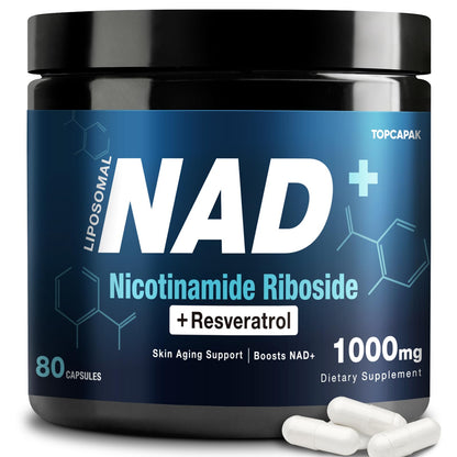 NAD+ Supplement 1000mg - Nicotinamide Riboside (NR) and Resveratrol, Liposomal NAD of Pure Organic Ingredients for Women & Men Healthy Aging, Brain and Cellular Energy, 80 Capsules - Maple Wellness Supplements