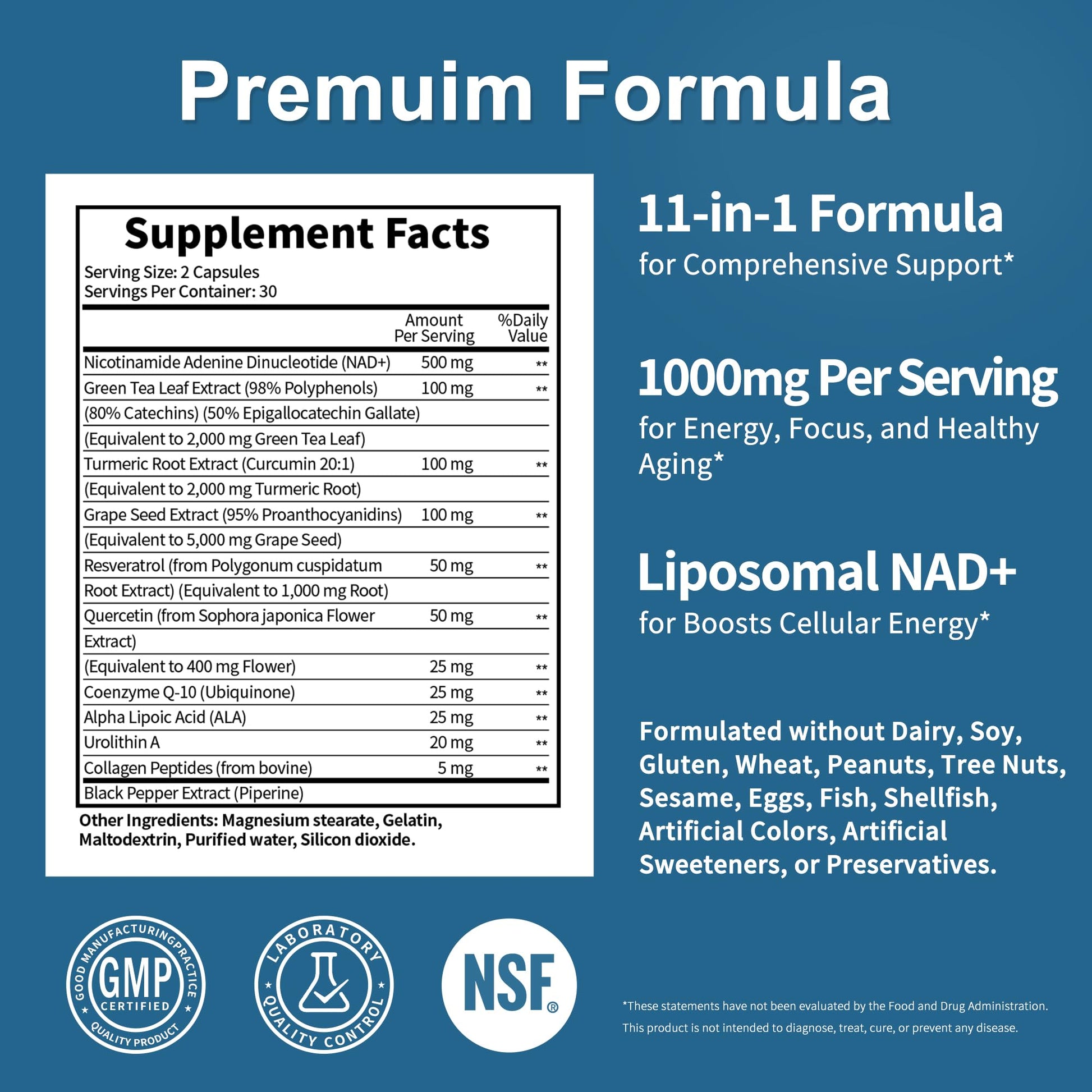 NAD Supplement 11-in-1 Extra Strength – Liposomal NAD with Resveratrol, CoQ10, Urolithin A, ALA & Turmeric – Supports Anti-Aging, Cellular Repair, Energy & Focus – for Women & Men – 60 Capsules - Maple Wellness Supplements