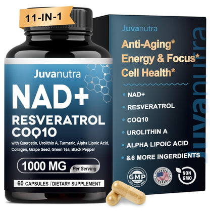NAD Supplement 11-in-1 Extra Strength – Liposomal NAD with Resveratrol, CoQ10, Urolithin A, ALA & Turmeric – Supports Anti-Aging, Cellular Repair, Energy & Focus – for Women & Men – 60 Capsules - Maple Wellness Supplements