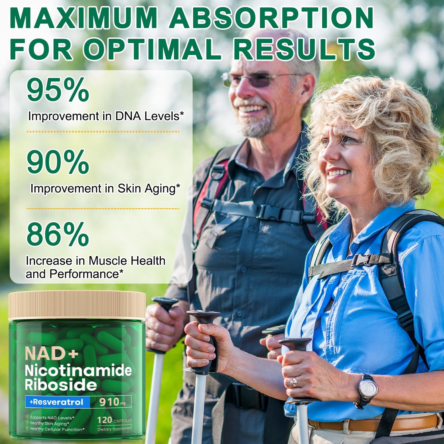 NAD Supplement 120 Capsules, Liposomal Nicotinamide Riboside, Resveratrol, Quercetin, NAD Nicotinamide Riboside Resveratrol 910mg for Women & Men, NAD Supplement for Anti Aging and Cell Regeneration - Maple Wellness Supplements