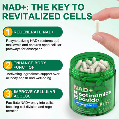 NAD Supplement 120 Capsules, Liposomal Nicotinamide Riboside, Resveratrol, Quercetin, NAD Nicotinamide Riboside Resveratrol 910mg for Women & Men, NAD Supplement for Anti Aging and Cell Regeneration - Maple Wellness Supplements