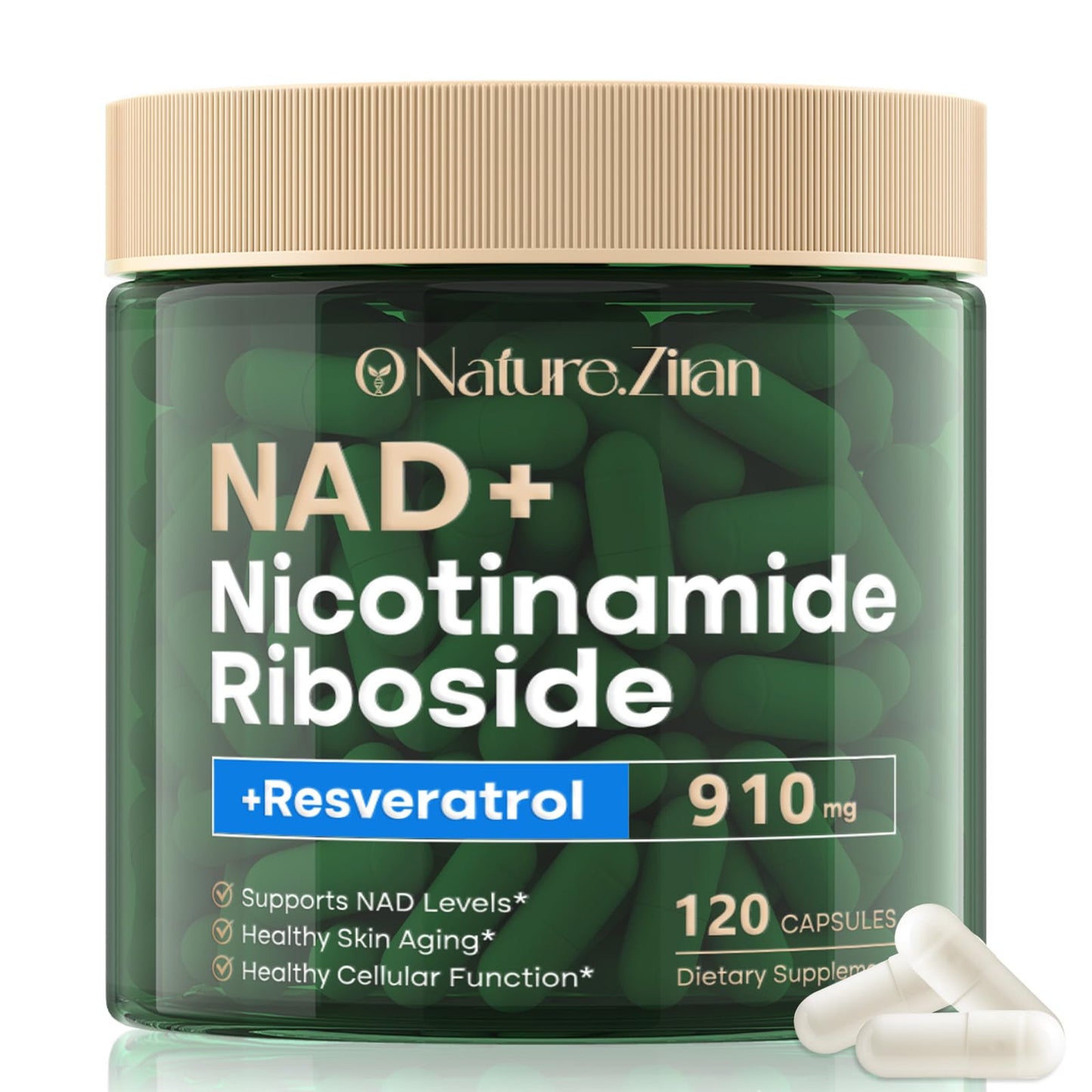 NAD Supplement 120 Capsules, Liposomal Nicotinamide Riboside, Resveratrol, Quercetin, NAD Nicotinamide Riboside Resveratrol 910mg for Women & Men, NAD Supplement for Anti Aging and Cell Regeneration - Maple Wellness Supplements