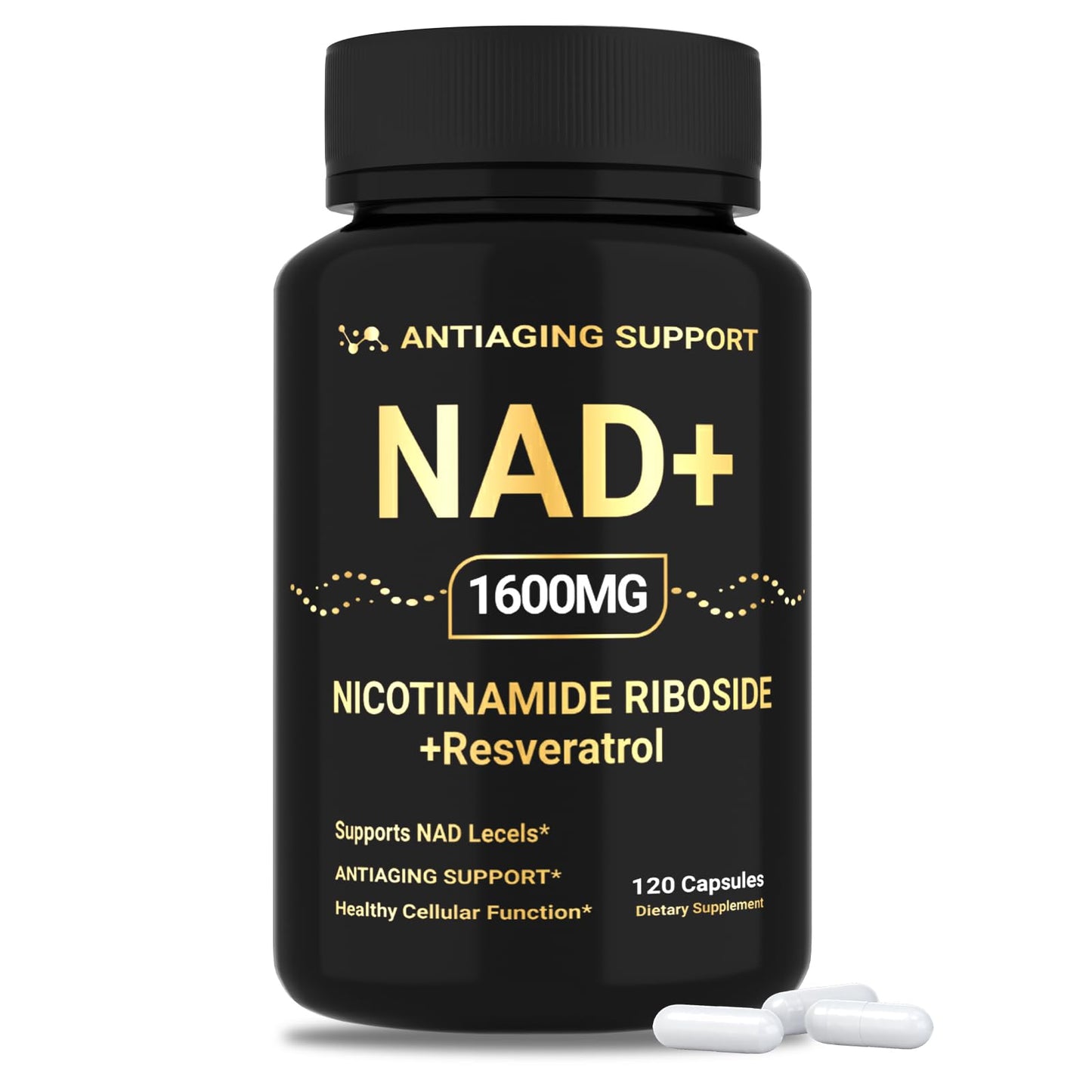 NAD Supplement 1600mg, NAD+ with Resveratrol & Nicotinamide Riboside, Anti-Aging Support, Cellular Energy & Mental Clarity Support, Vegan Non-GMO, 120 Capsules - Maple Wellness Supplements