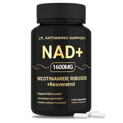 NAD Supplement 1600mg, NAD+ with Resveratrol & Nicotinamide Riboside, Anti-Aging Support, Cellular Energy & Mental Clarity Support, Vegan Non-GMO, 120 Capsules - Maple Wellness Supplements