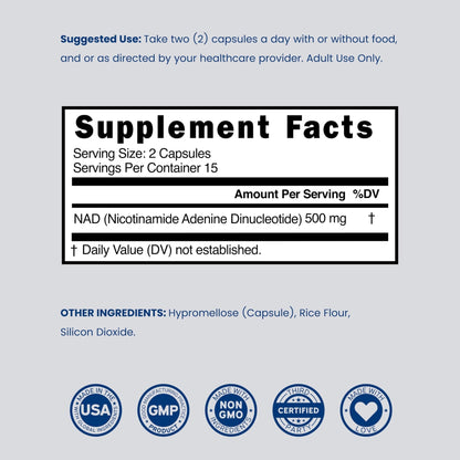 NAD Supplement (500mg of 95% Pure NAD+ Per Serving) NMN Supplement, NAD Nicotinamide Riboside Support (Third Party Tested, Vegan Safe, Non-GMO, No Fillers, & Made in the USA - 30 Vegan Capsules) - Maple Wellness Supplements
