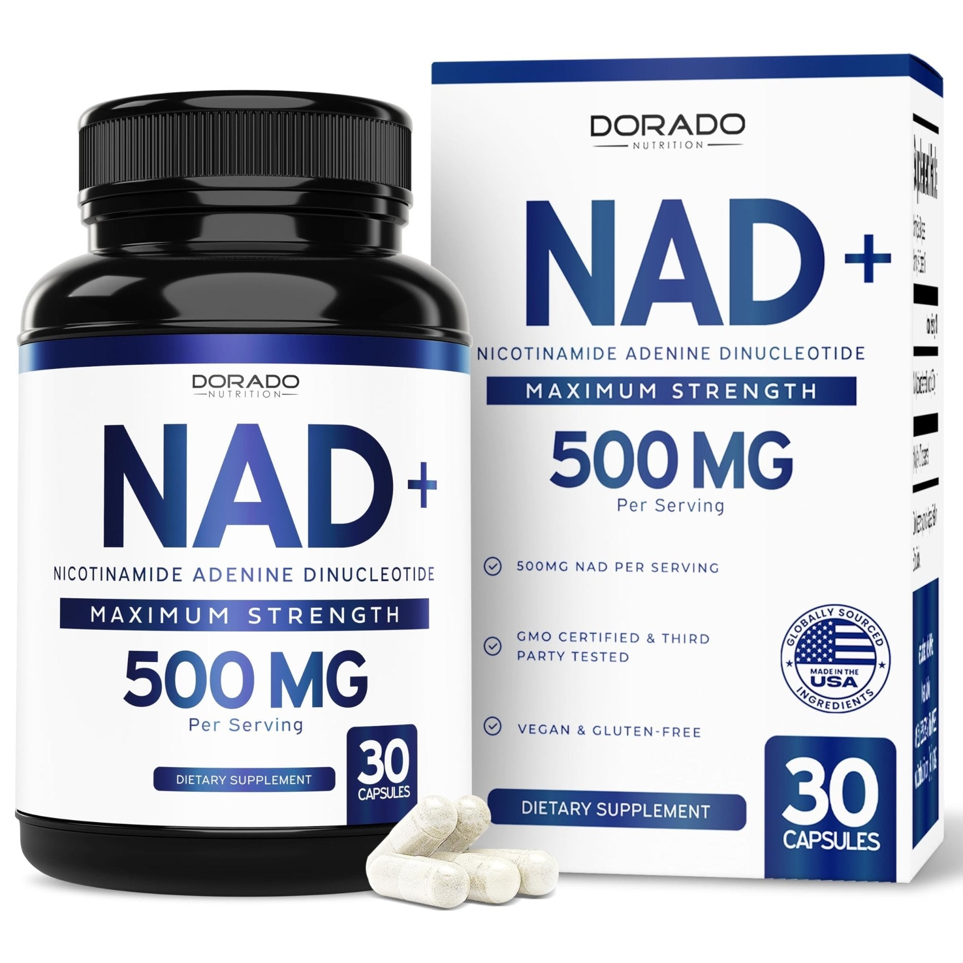 NAD Supplement (500mg of 95% Pure NAD+ Per Serving) NMN Supplement, NAD Nicotinamide Riboside Support (Third Party Tested, Vegan Safe, Non-GMO, No Fillers, & Made in the USA - 30 Vegan Capsules) - Maple Wellness Supplements