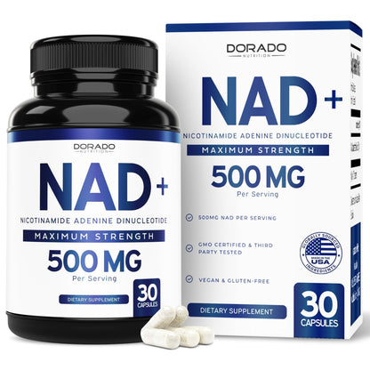 NAD Supplement (500mg of 95% Pure NAD+ Per Serving) NMN Supplement, NAD Nicotinamide Riboside Support (Third Party Tested, Vegan Safe, Non-GMO, No Fillers, & Made in the USA - 30 Vegan Capsules) - Maple Wellness Supplements