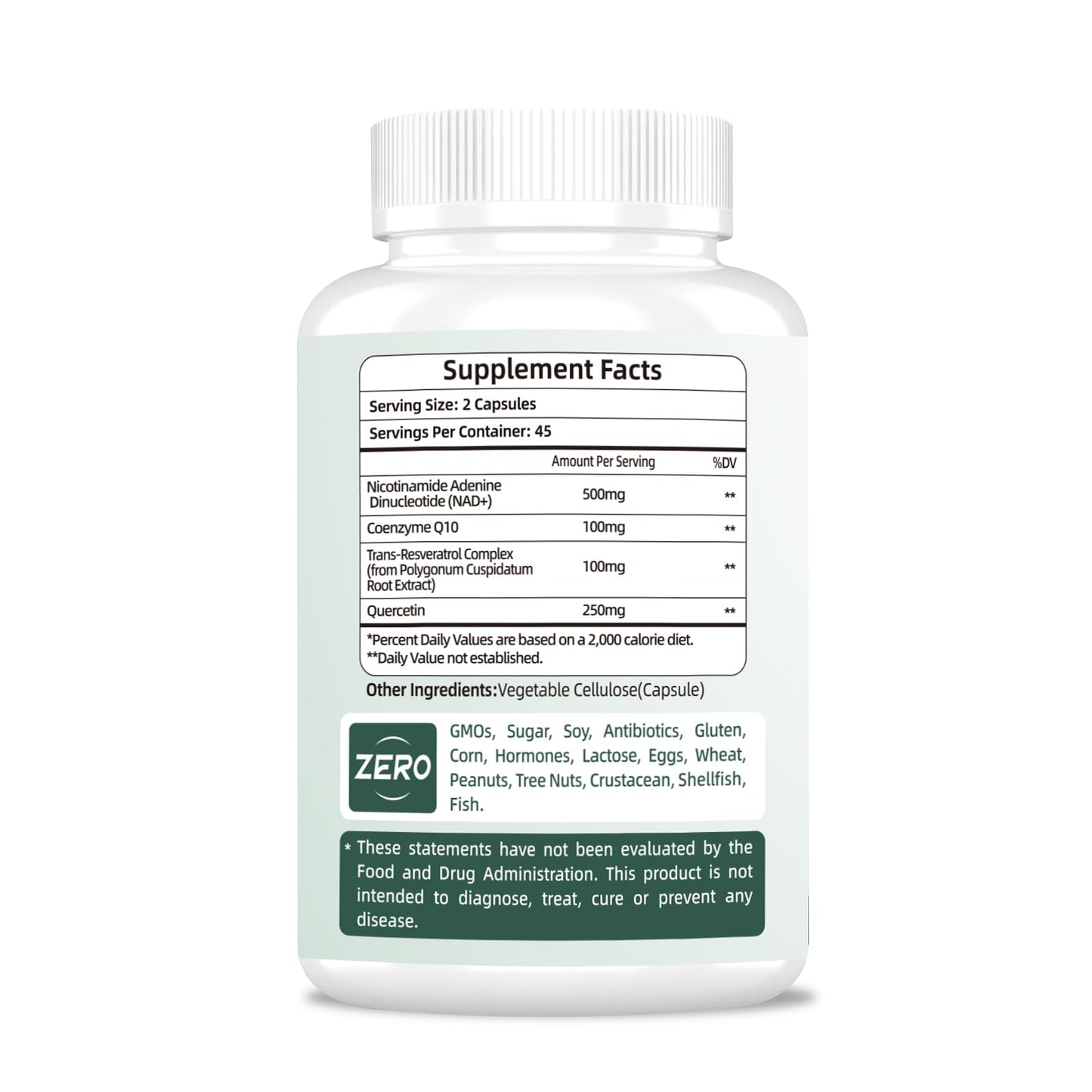 NAD Supplement 500mg, Pure Organic NAD+ Supplement for Women & Men, NAD+ with Trans-Resveratrol & CoQ10 & Quercetin for Cellular Energy & Healthy Aging, NMN Alternative (90 Vegan Caps) - Maple Wellness Supplements