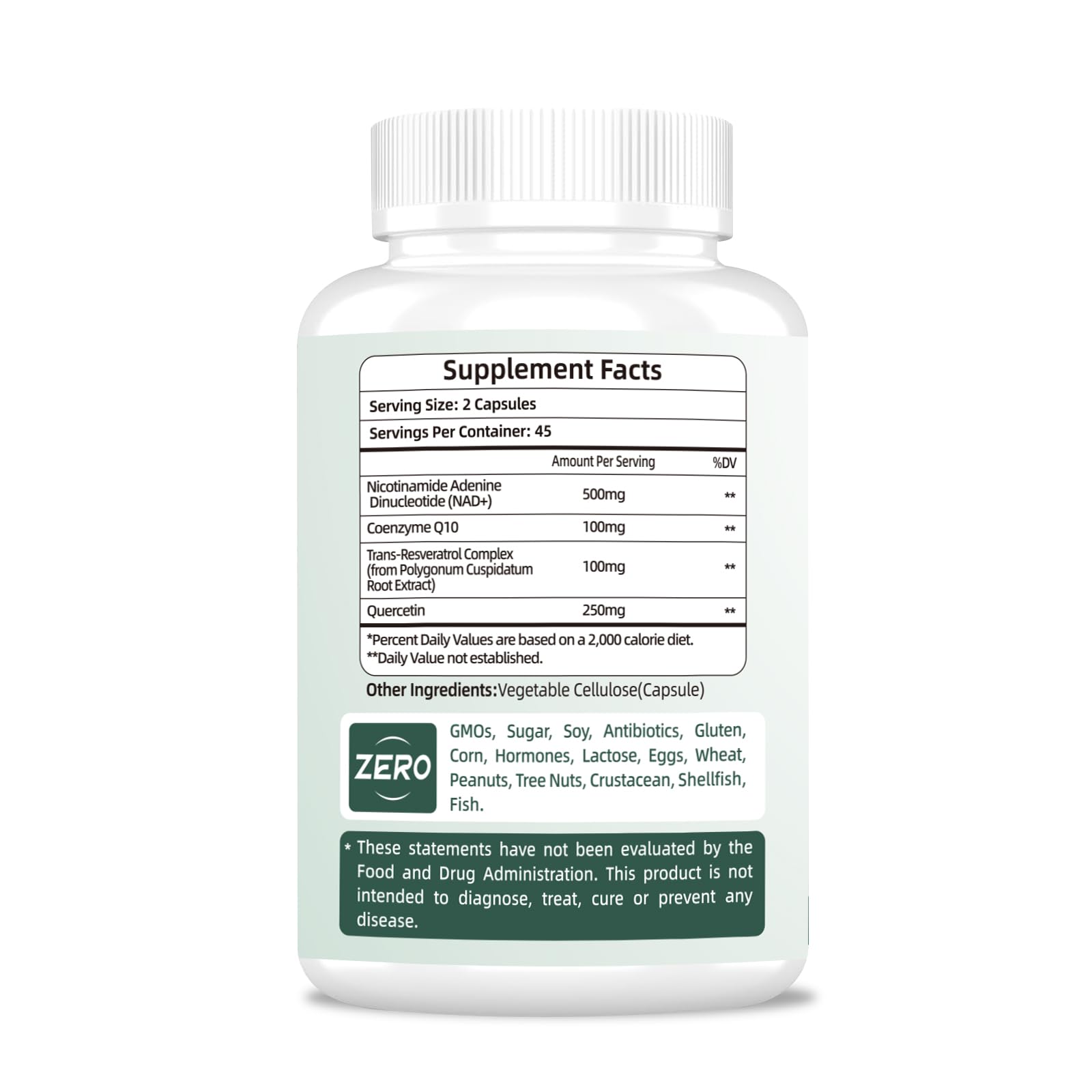NAD Supplement 500mg, Pure Organic NAD+ Supplement for Women & Men, NAD+ with Trans-Resveratrol & CoQ10 & Quercetin for Cellular Energy & Healthy Aging, NMN Alternative (90 Vegan Caps) - Maple Wellness Supplements