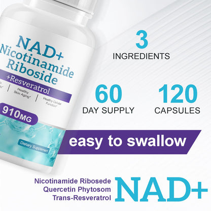 NAD+ Supplement Alternative - Liposomal Nicotinamide Riboside - Resveratrol & Quercetin - High Purity NAD Supplements for Anti-Aging, Focus, Energy 120 Capsules - Maple Wellness Supplements
