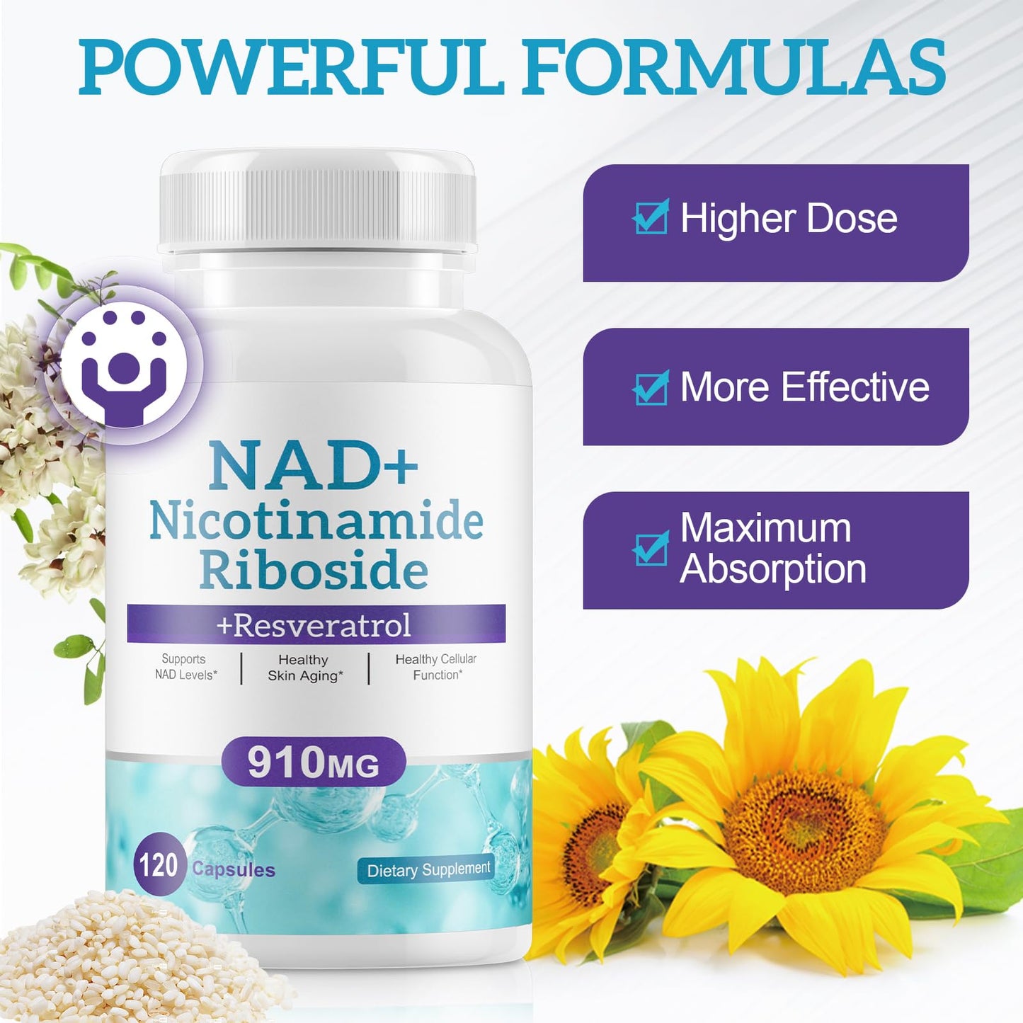 NAD+ Supplement Alternative - Liposomal Nicotinamide Riboside - Resveratrol & Quercetin - High Purity NAD Supplements for Anti-Aging, Focus, Energy 120 Capsules - Maple Wellness Supplements
