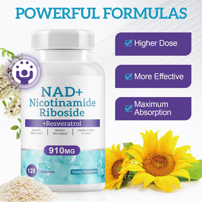 NAD+ Supplement Alternative - Liposomal Nicotinamide Riboside - Resveratrol & Quercetin - High Purity NAD Supplements for Anti-Aging, Focus, Energy 120 Capsules - Maple Wellness Supplements