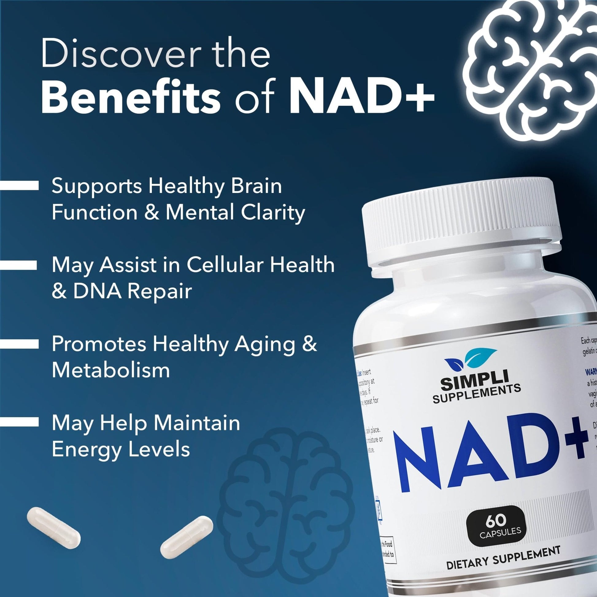 NAD Supplement for Anti-Aging and Cell Regeneration | NAD Booster 500mg Per Serving | NMN Supplement Alternative | Similar to Nicotinamide Riboside | 120 Capsules (2 Month Supply) - Maple Wellness Supplements