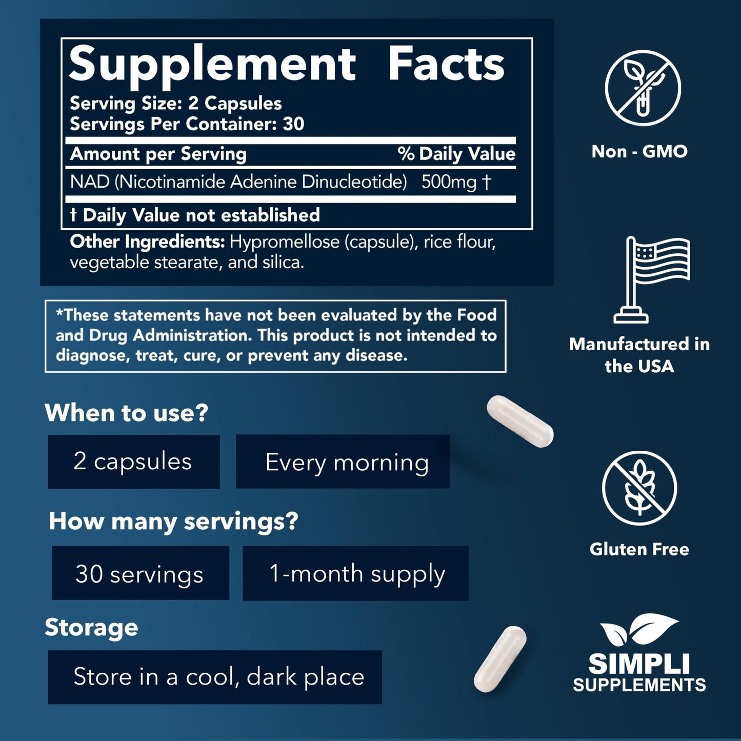 NAD Supplement for Anti-Aging and Cell Regeneration | NAD Booster 500mg Per Serving | NMN Supplement Alternative | Similar to Nicotinamide Riboside | 60 Capsules (30 Day Supply) - Maple Wellness Supplements