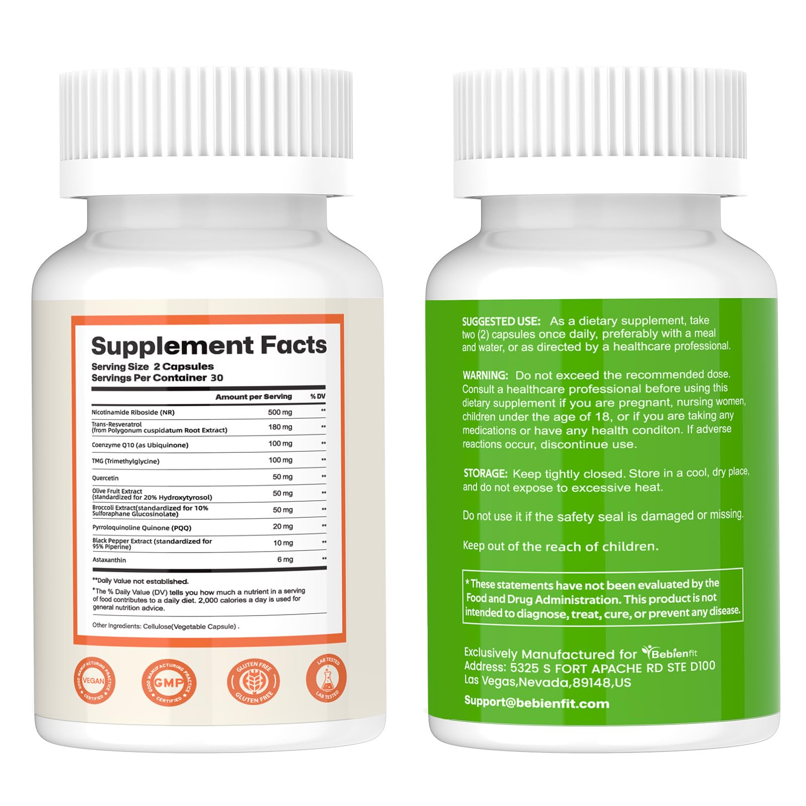 Nad Supplement for Healthy Aging | Energy| Antioxidant| Skin Health| Focus ,10-in-1 Formula with NR,Trans-Resveratrol,CoQ10,Astaxanthin,PQQ,TMG,Quercetin,Olive Fruit Nad+ for Women Men,60 Vegan Caps - Maple Wellness Supplements