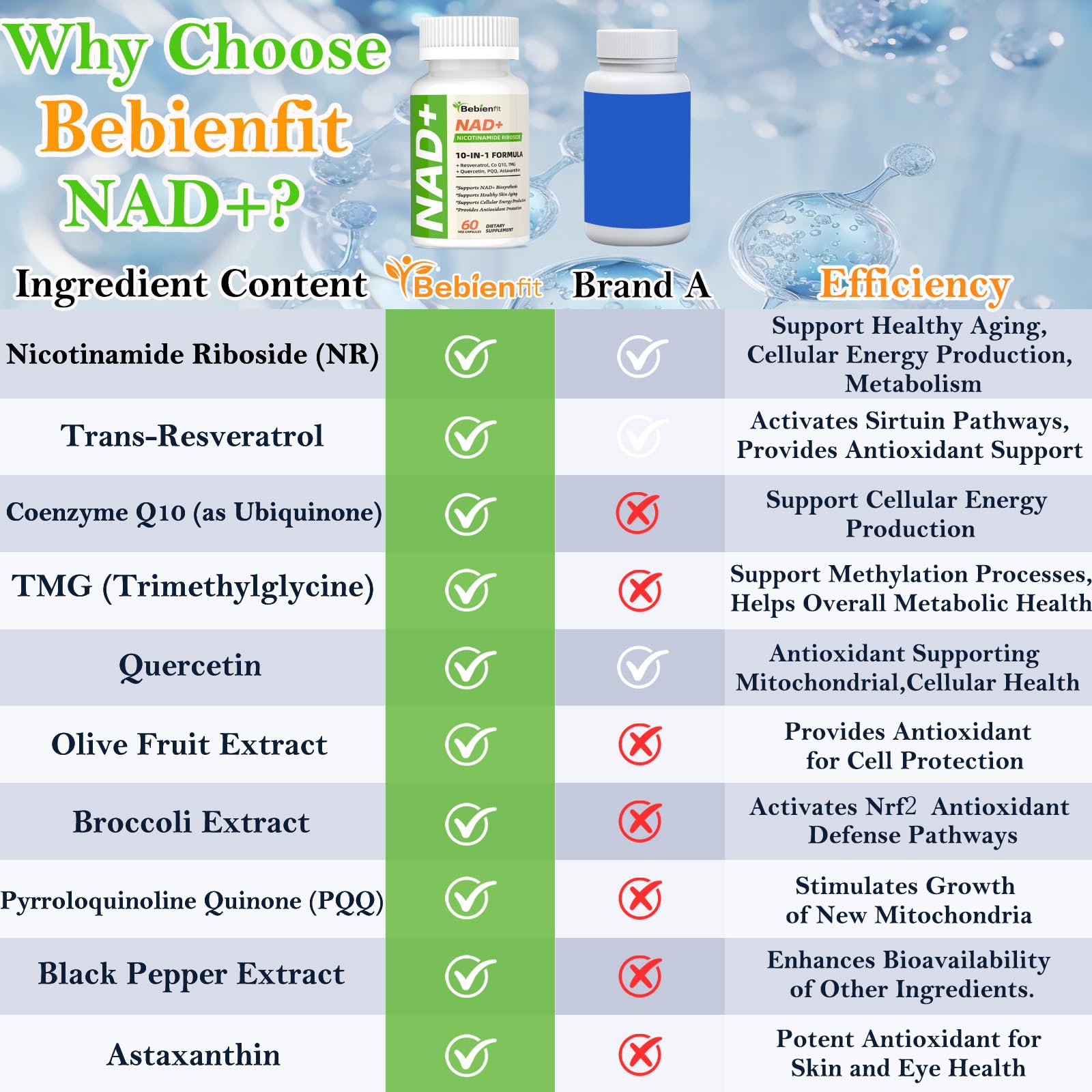 Nad Supplement for Healthy Aging | Energy| Antioxidant| Skin Health| Focus ,10-in-1 Formula with NR,Trans-Resveratrol,CoQ10,Astaxanthin,PQQ,TMG,Quercetin,Olive Fruit Nad+ for Women Men,60 Vegan Caps - Maple Wellness Supplements
