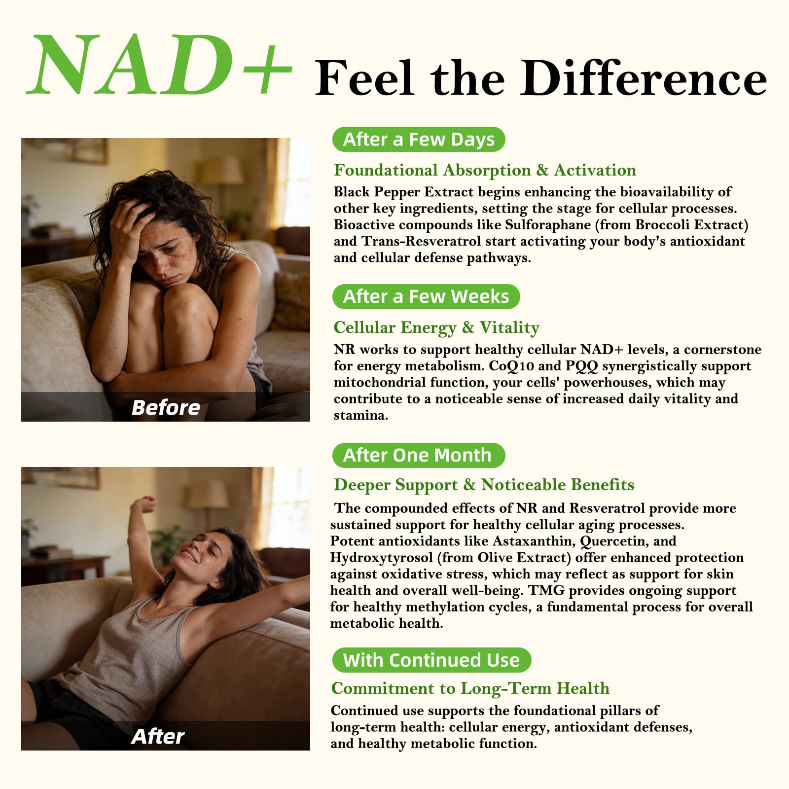 Nad Supplement for Healthy Aging | Energy| Antioxidant| Skin Health| Focus ,10-in-1 Formula with NR,Trans-Resveratrol,CoQ10,Astaxanthin,PQQ,TMG,Quercetin,Olive Fruit Nad+ for Women Men,60 Vegan Caps - Maple Wellness Supplements
