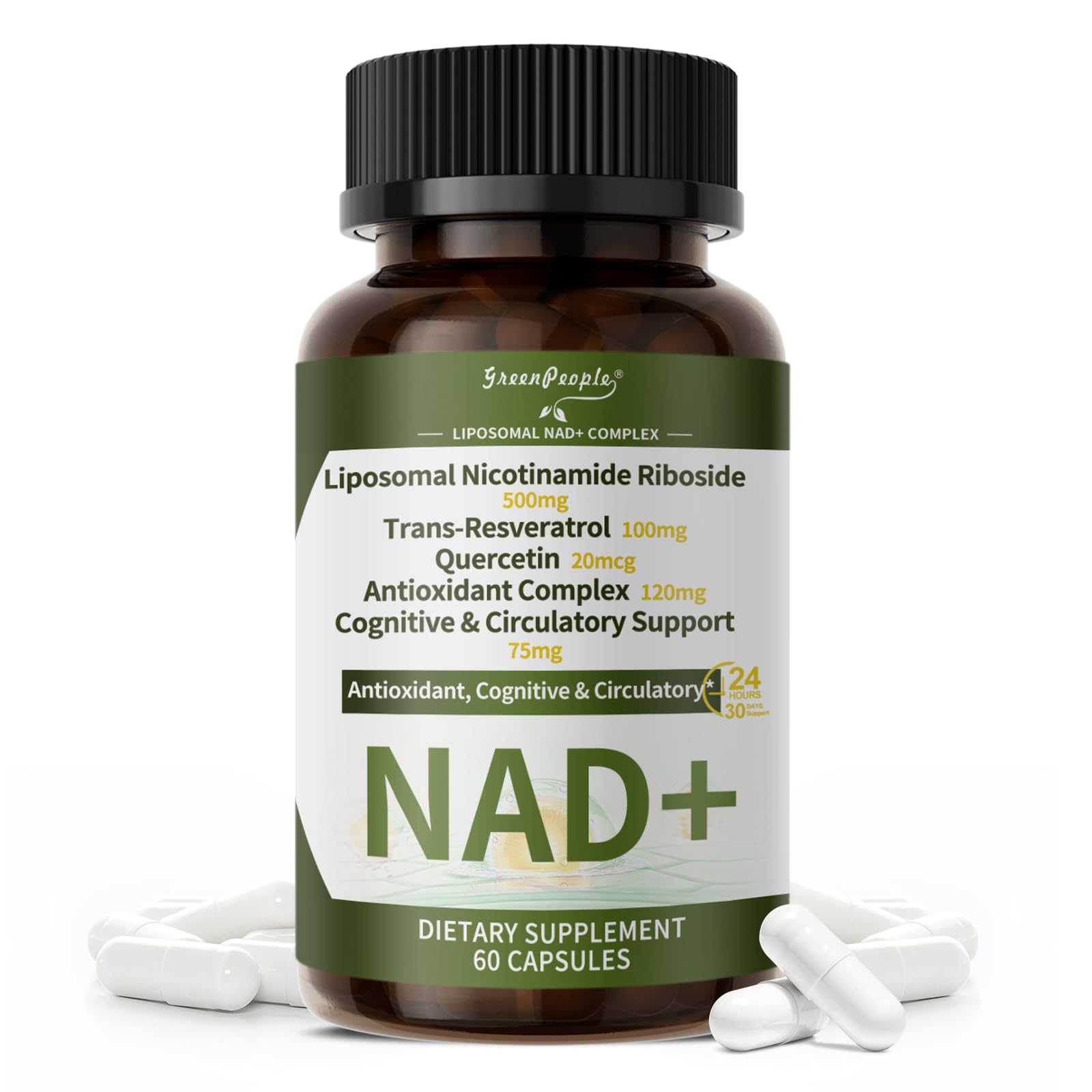 NAD+ Supplement for Women with Resveratrol , 20-in-1 NAD Plus Supplement with Liposomal Nicotinamide Riboside Boost NAD+ Levels for Cell Repair Energy, Antioxidant,Focus - 60 Vegan Capsules - Maple Wellness Supplements