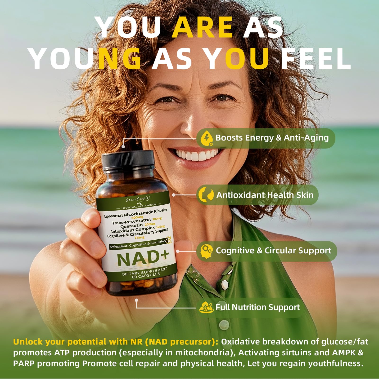 NAD+ Supplement for Women with Resveratrol , 20-in-1 NAD Plus Supplement with Liposomal Nicotinamide Riboside Boost NAD+ Levels for Cell Repair Energy, Antioxidant,Focus - 60 Vegan Capsules - Maple Wellness Supplements