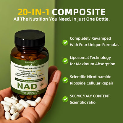NAD+ Supplement for Women with Resveratrol , 20-in-1 NAD Plus Supplement with Liposomal Nicotinamide Riboside Boost NAD+ Levels for Cell Repair Energy, Antioxidant,Focus - 60 Vegan Capsules - Maple Wellness Supplements