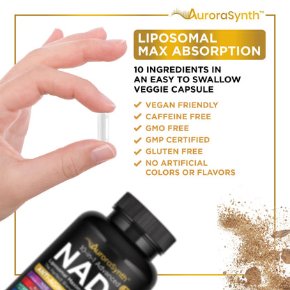 NAD+ Supplement Liposomal Capsules - Max Absorption for Cellular Energy, Healthy Aging, Brain Function & DNA Health - Vegan, Non-GMO, Gluten-Free Supplement - 60 Capsules - Supports NAD Levels - Maple Wellness Supplements