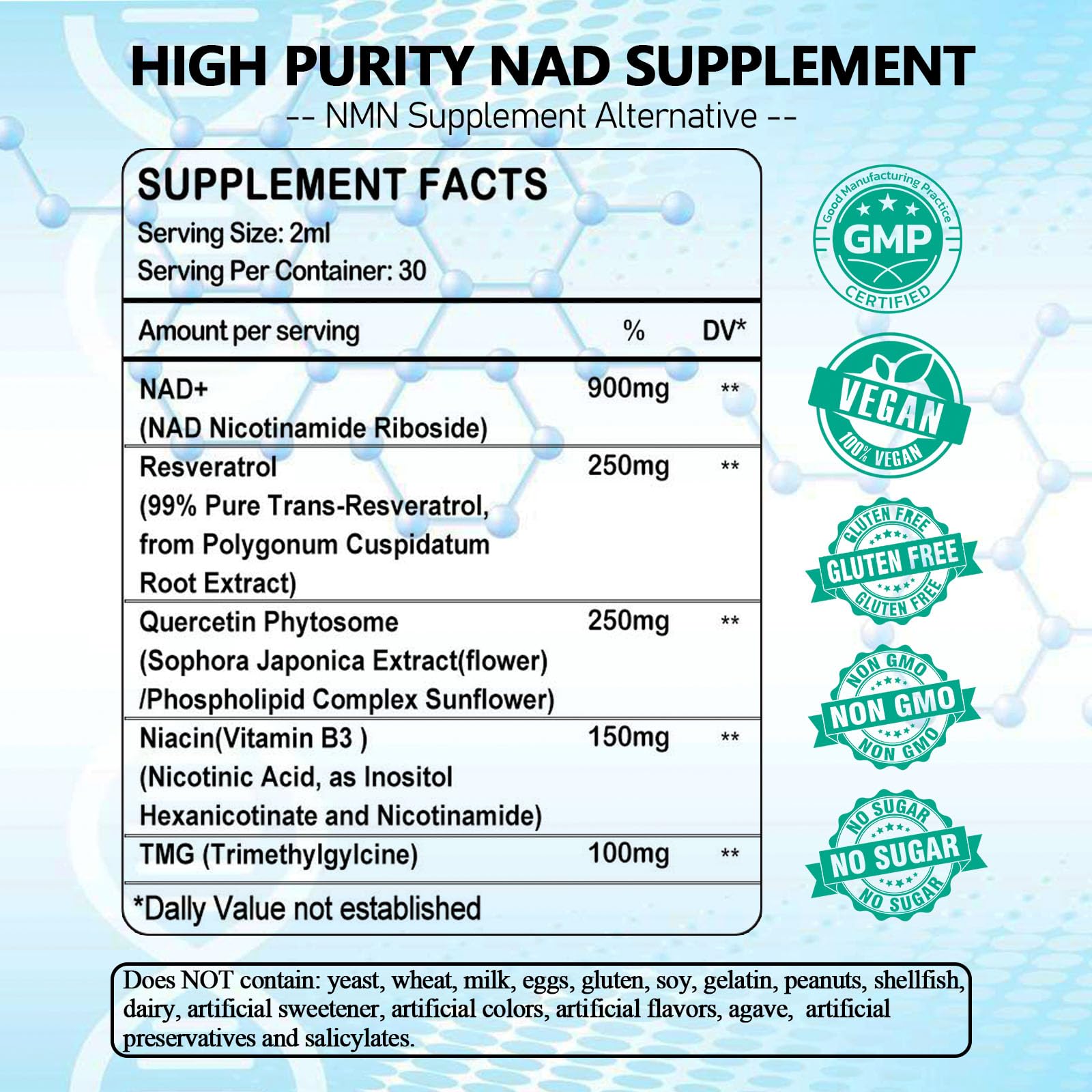 NAD Supplement, Liposomal NAD Nicotinamide Riboside Resveratrol 900mg Quercetion, TMG, Vitamin B3, High Potency NAD Plus Liquid Supplement for Cell Regenerator, Longevity, Energy, Anti-Aging, Focus - Maple Wellness Supplements