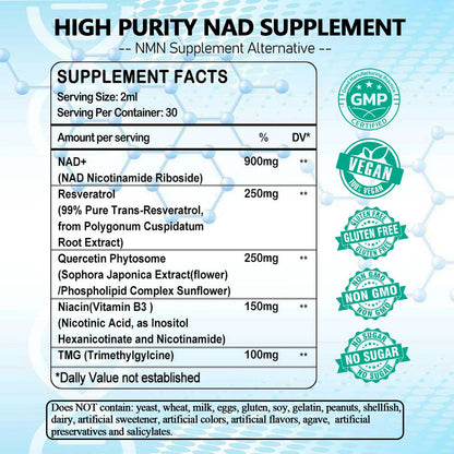 NAD Supplement, Liposomal NAD Nicotinamide Riboside Resveratrol 900mg Quercetion, TMG, Vitamin B3, High Potency NAD Plus Liquid Supplement for Cell Regenerator, Longevity, Energy, Anti-Aging, Focus - Maple Wellness Supplements