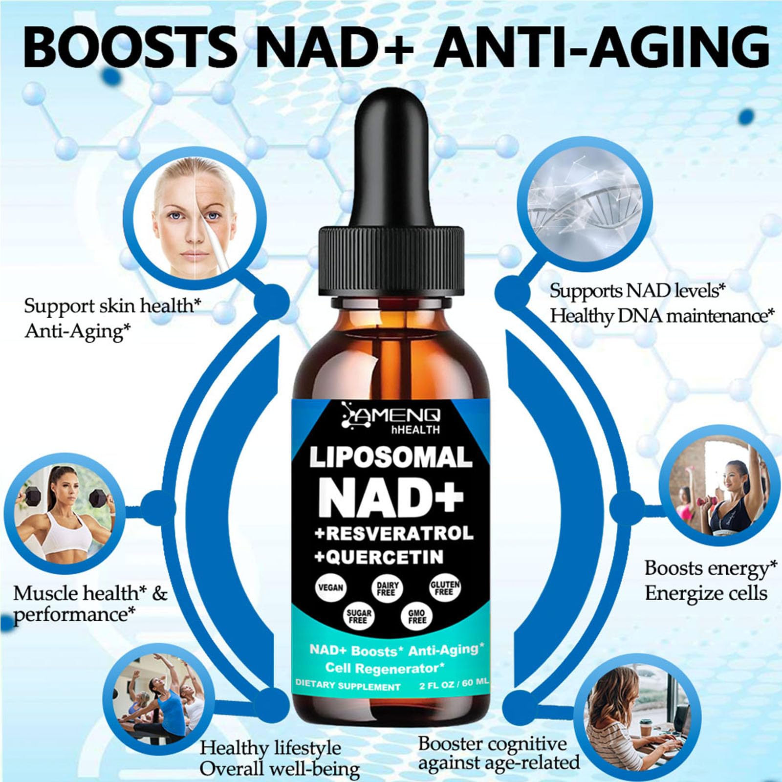 NAD Supplement, Liposomal NAD Nicotinamide Riboside Resveratrol 900mg Quercetion, TMG, Vitamin B3, High Potency NAD Plus Liquid Supplement for Cell Regenerator, Longevity, Energy, Anti-Aging, Focus - Maple Wellness Supplements