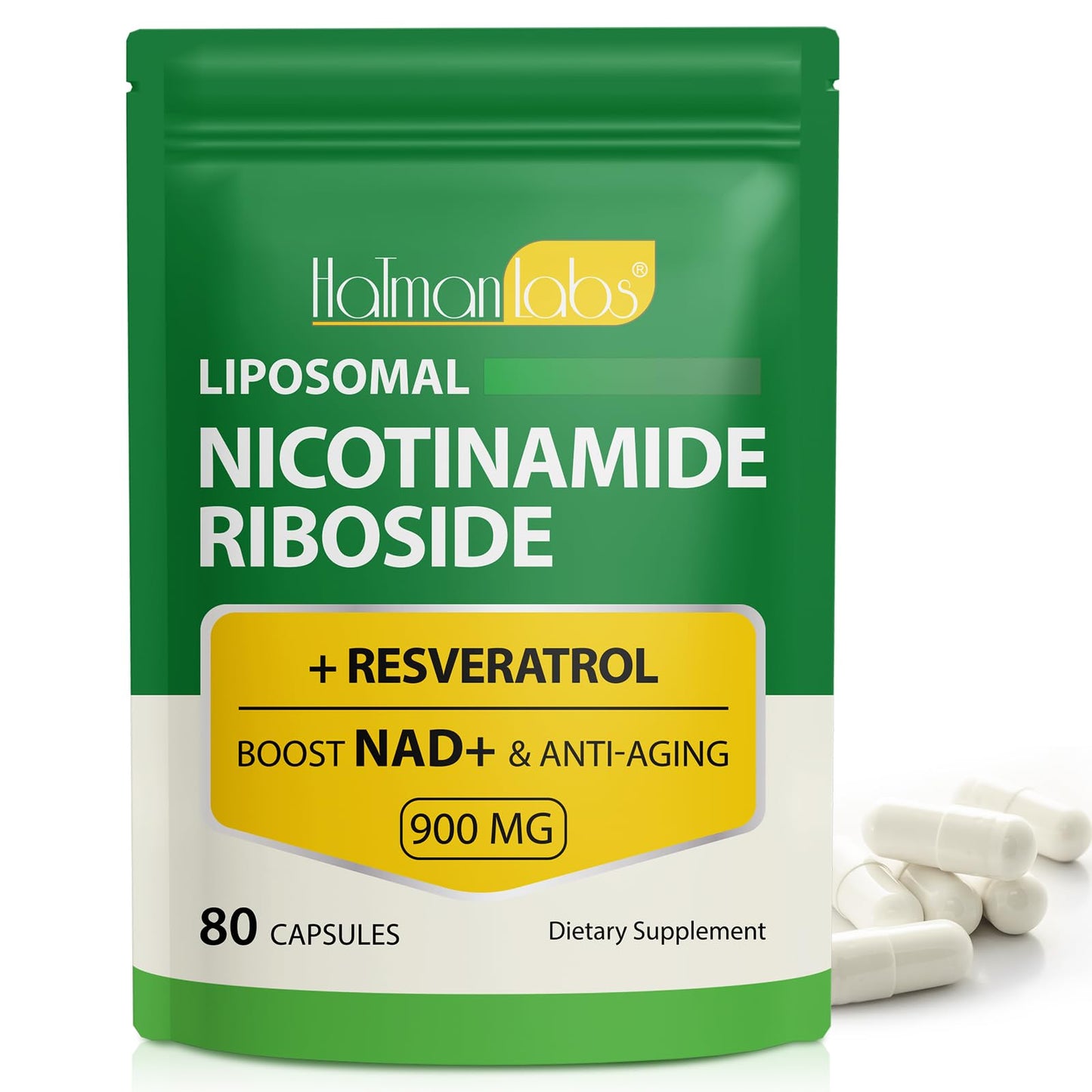 NAD Supplement - Liposomal Nicotinamide Riboside 900mg, Resveratrol, Quercetin - High Purity NAD Supplement for Energy, Support Cellular Health, Stamina & Healthy Aging - Ultra Strength 80 Capsules - Maple Wellness Supplements