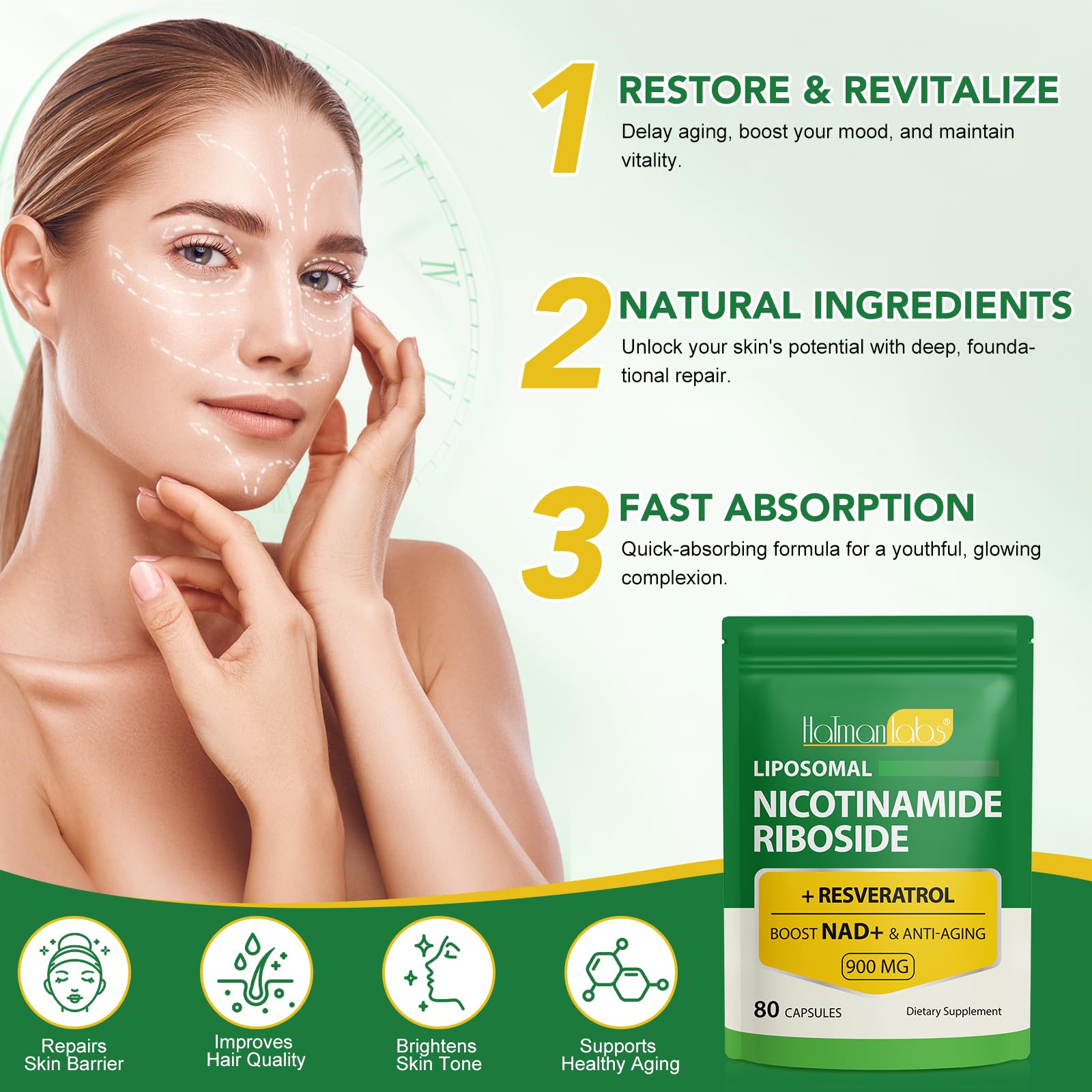 NAD Supplement - Liposomal Nicotinamide Riboside 900mg, Resveratrol, Quercetin - High Purity NAD Supplement for Energy, Support Cellular Health, Stamina & Healthy Aging - Ultra Strength 80 Capsules - Maple Wellness Supplements