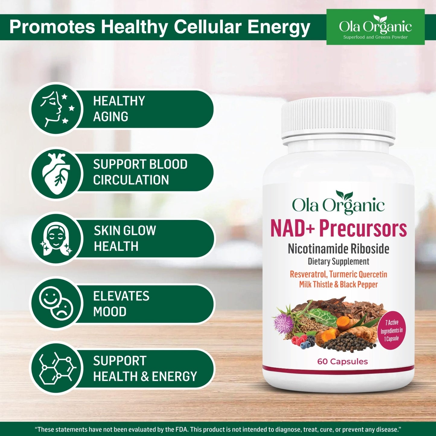 NAD+ Supplement & NAD Booster for Cellular Energy and Healthy Aging – Plant-Based Nicotinamide Riboside (NR) NAD Precursor with Resveratrol, Turmeric, Quercetin, Rhodiola & Milk Thistle – 60 Capsules - Maple Wellness Supplements