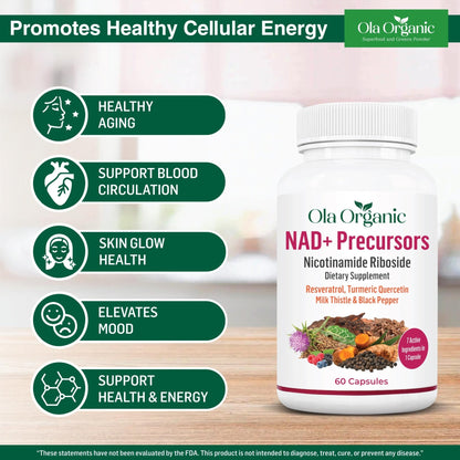 NAD+ Supplement & NAD Booster for Cellular Energy and Healthy Aging – Plant-Based Nicotinamide Riboside (NR) NAD Precursor with Resveratrol, Turmeric, Quercetin, Rhodiola & Milk Thistle – 60 Capsules - Maple Wellness Supplements
