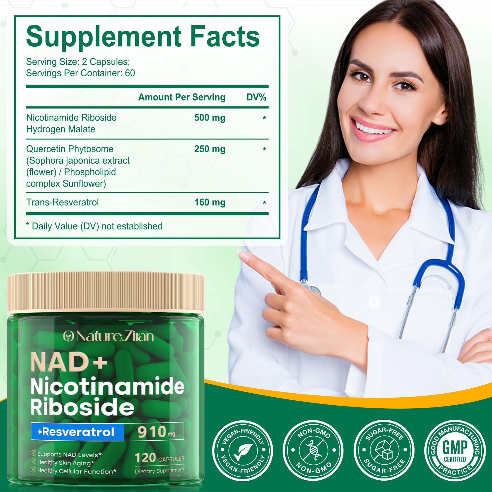 NAD Supplement - NAD+ Nicotinamide Riboside 910 Mg Supplement for Women & Men, Liposomal Nicotinamide Riboside with Resveratrol, for Focus, Boost - 120 Capsules (120 Count (Pack of 1)) - Maple Wellness Supplements