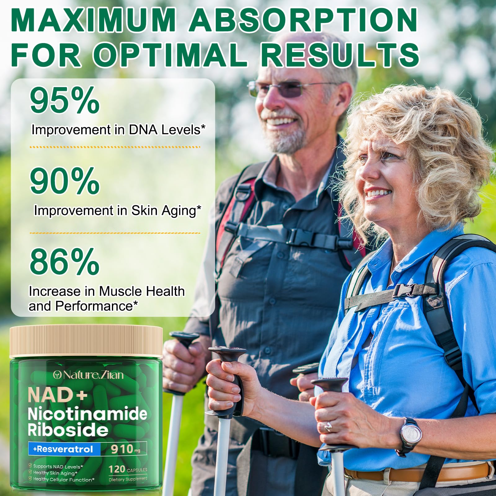 NAD Supplement - NAD+ Nicotinamide Riboside 910 Mg Supplement for Women & Men, Liposomal Nicotinamide Riboside with Resveratrol, for Focus, Boost - 120 Capsules (120 Count (Pack of 1)) - Maple Wellness Supplements