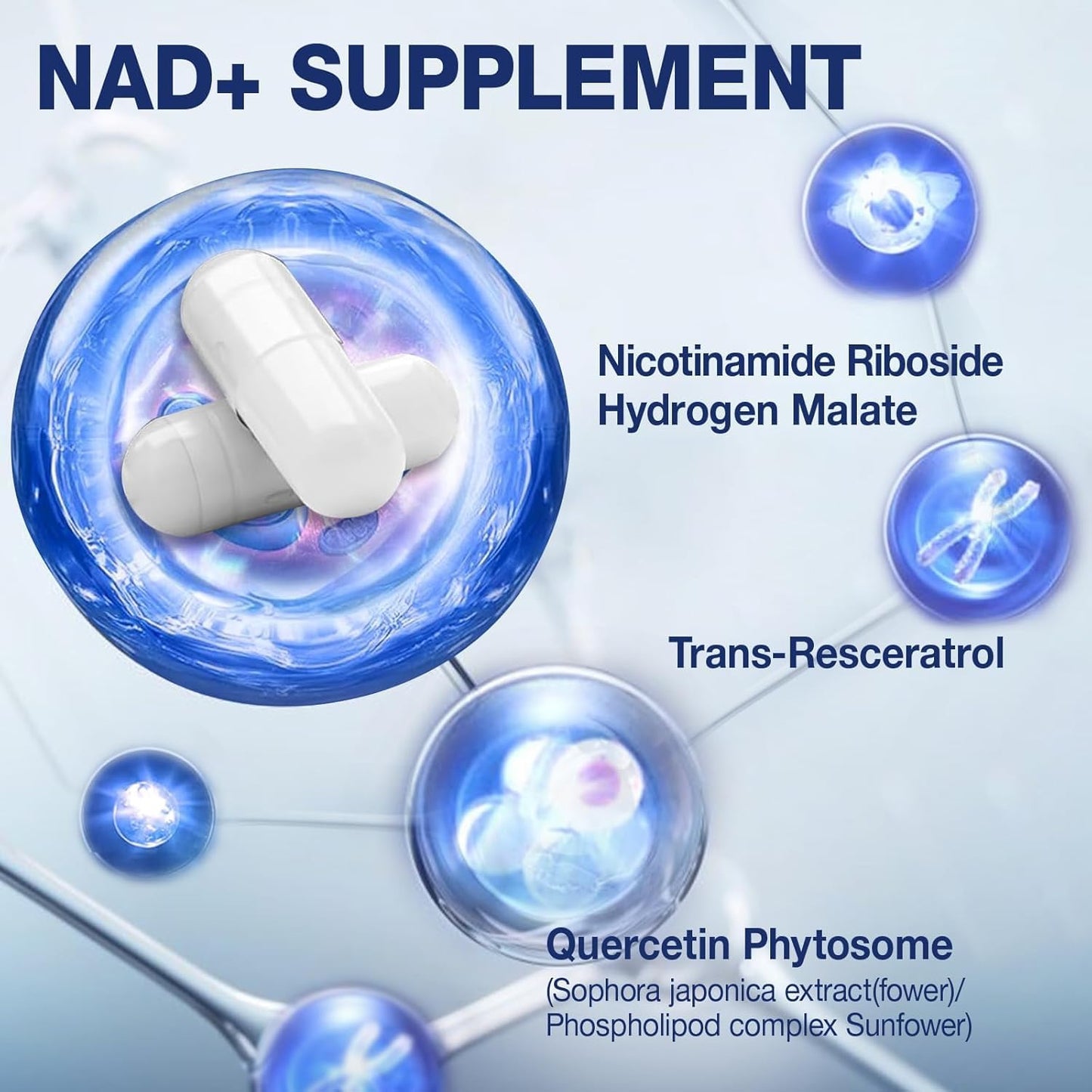 NAD+ Supplement - NAD Nicotinamide Riboside Resveratrol NAD Supplement 1000mg Pure Organic for Women and Men Anti-Aging, Energy, Focus, 80 Capsules - Maple Wellness Supplements