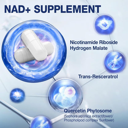 NAD+ Supplement - NAD Nicotinamide Riboside Resveratrol NAD Supplement 1000mg Pure Organic for Women and Men Anti-Aging, Energy, Focus, 80 Capsules - Maple Wellness Supplements
