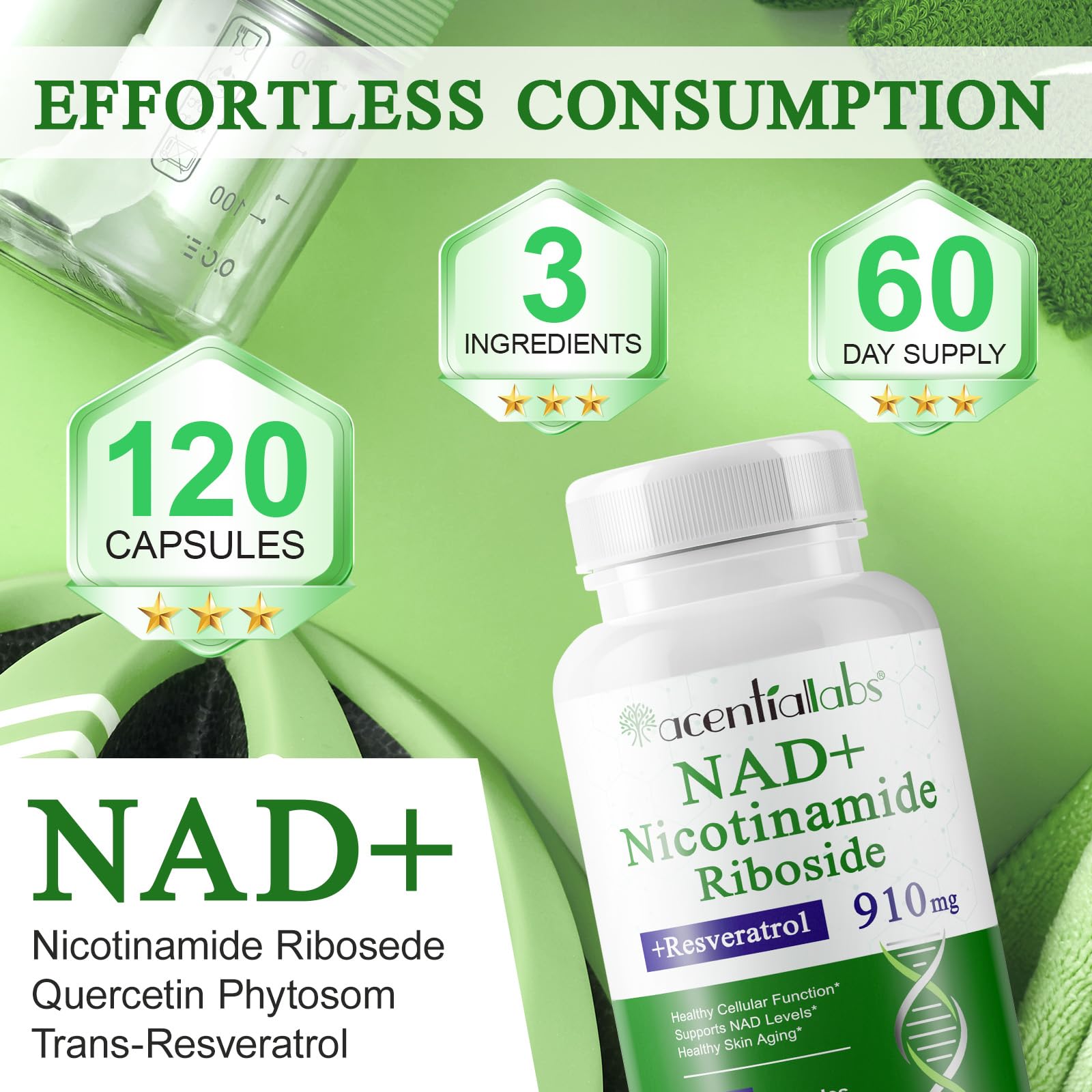 NAD Supplement, Nicotinamide Riboside, NAD 910MG Liposomal Supplements for Women & Men, NAD+ Supplement for Anti Aging and Cell Regeneration -120 Capsules - Maple Wellness Supplements