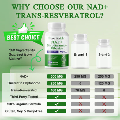 NAD Supplement, Nicotinamide Riboside, NAD 910MG Liposomal Supplements for Women & Men, NAD+ Supplement for Anti Aging and Cell Regeneration -120 Capsules - Maple Wellness Supplements