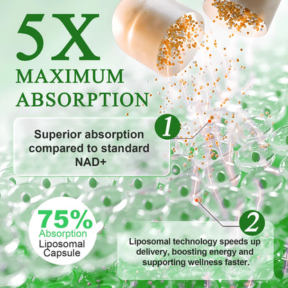 NAD Supplement, Nicotinamide Riboside, NAD 910MG Liposomal Supplements for Women & Men, NAD+ Supplement for Anti Aging and Cell Regeneration -120 Capsules - Maple Wellness Supplements