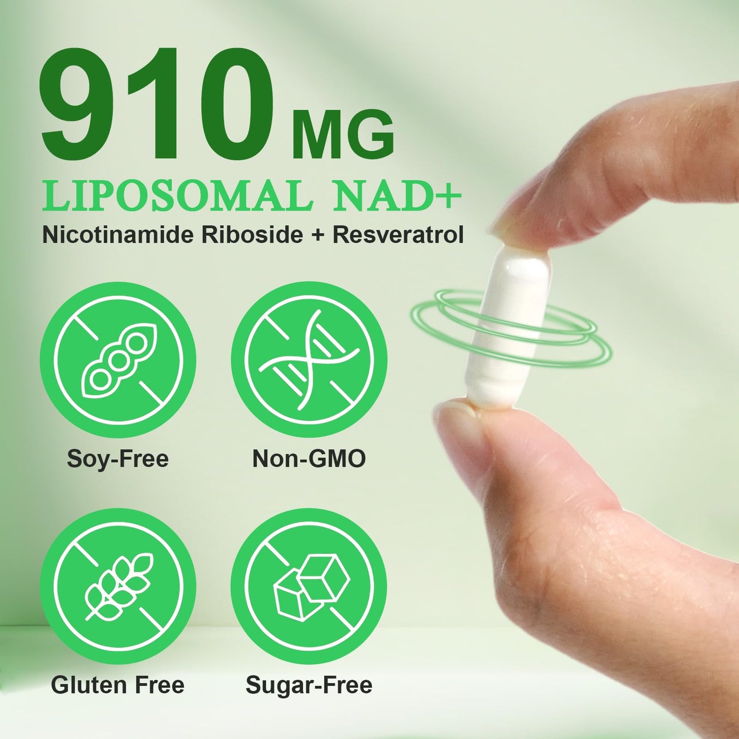 NAD Supplement, Nicotinamide Riboside, NAD 910MG Liposomal Supplements for Women & Men, NAD+ Supplement for Anti Aging and Cell Regeneration -120 Capsules - Maple Wellness Supplements
