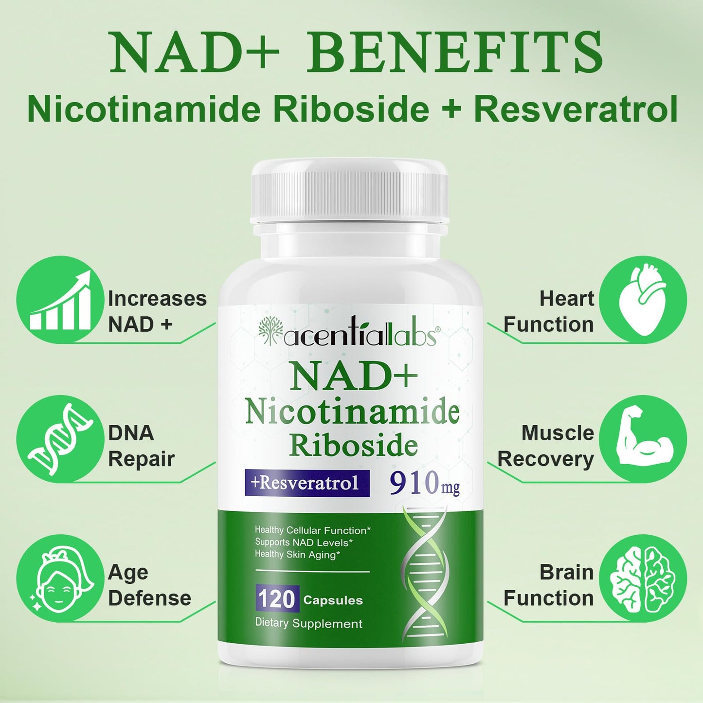 NAD Supplement, Nicotinamide Riboside, NAD 910MG Liposomal Supplements for Women & Men, NAD+ Supplement for Anti Aging and Cell Regeneration -120 Capsules - Maple Wellness Supplements