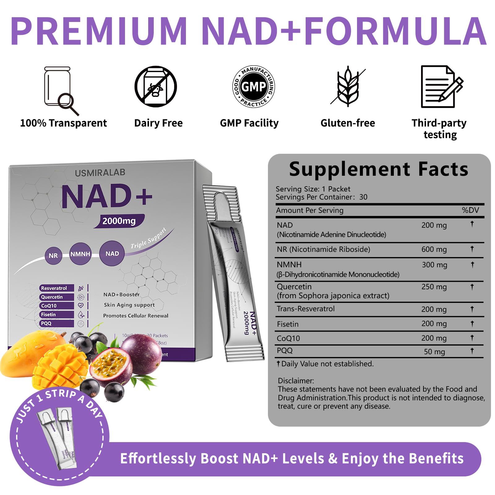 NAD+ Supplement Packets | 1000mg Liquid | Advanced Nicotinamide Riboside, Trans-Resveratrol, PQQ & Quercetin Complex for Cellular Energy & Healthy Aging Support - 2 Flavors (30 Count) - Maple Wellness Supplements